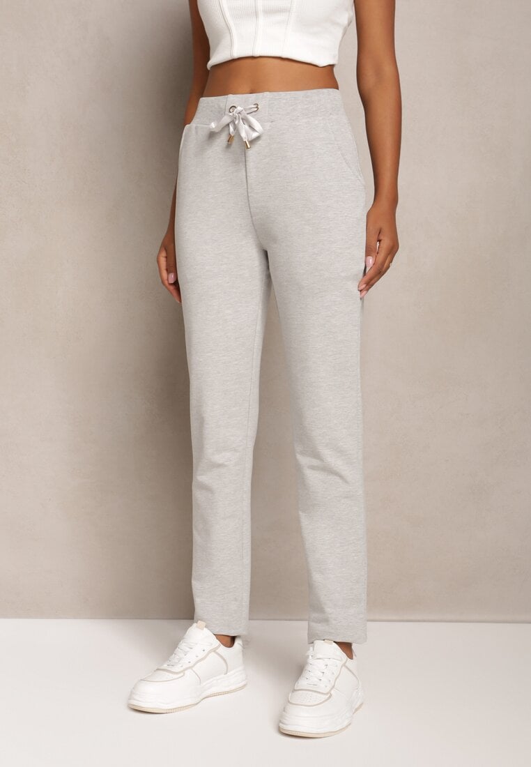 Pantaloni sport gri simpli cu bandă din satin în talie Alnureta