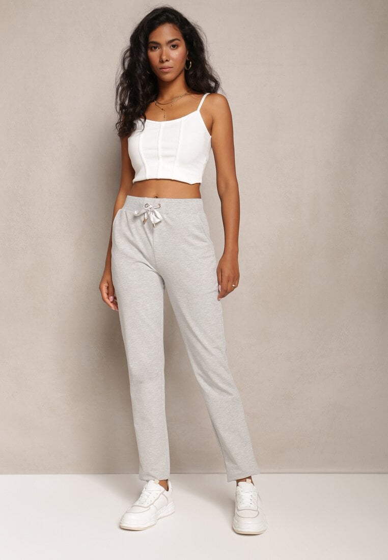 Pantaloni sport gri simpli cu bandă din satin în talie Alnureta