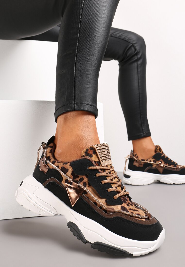 Sneakers Maro cu Pietre Strass pe Talpă Groasă Leinov