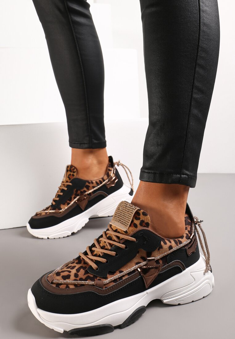 Sneakers Maro cu Pietre Strass pe Talpă Groasă Leinov