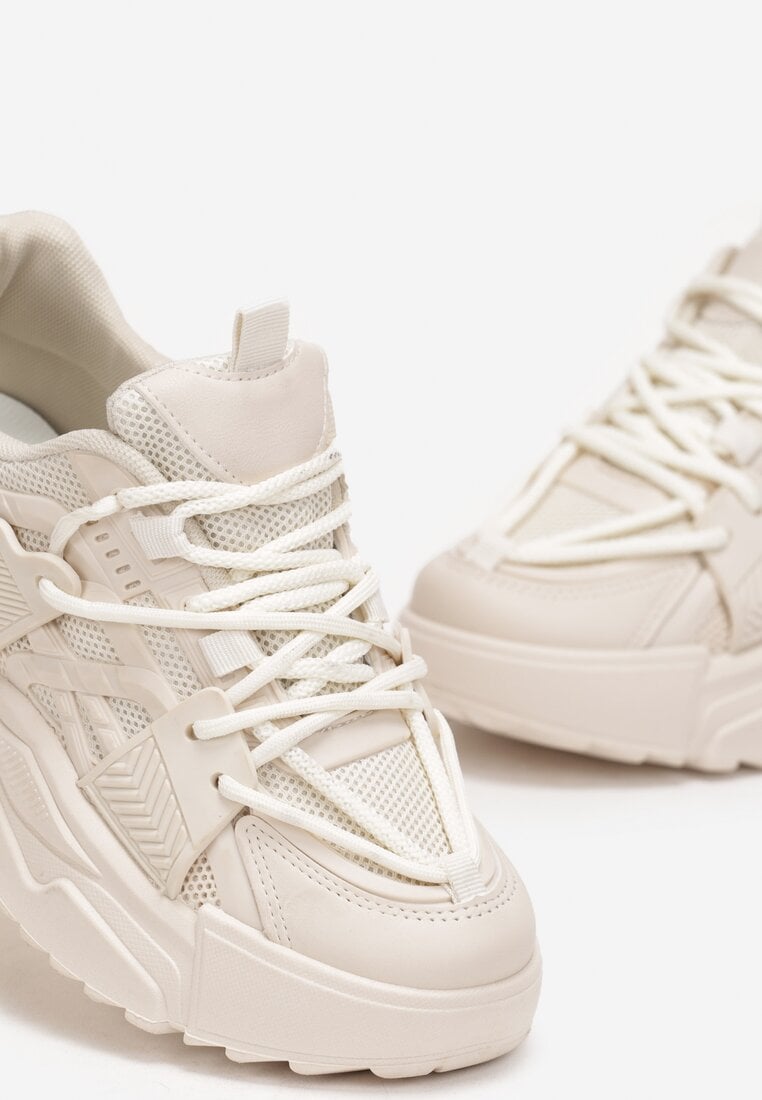 Sneakerși Bej pe Talpă Groasă cu Șiret Paciva