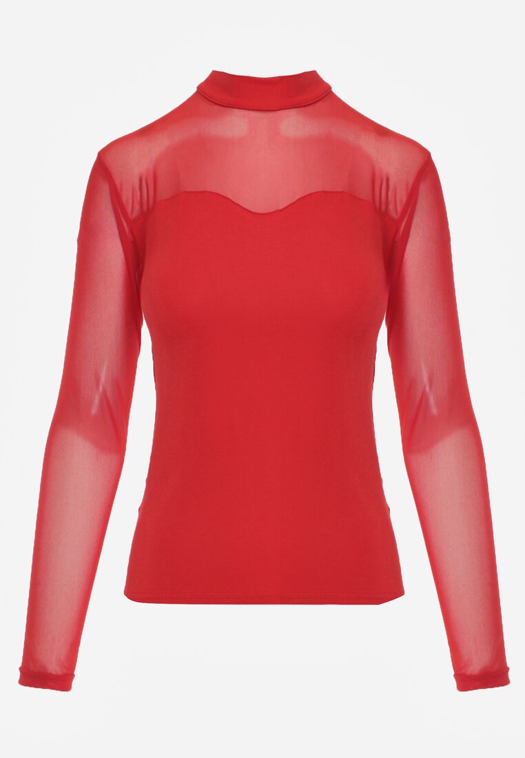 Bluză Roșie cu Decolteu și Mâneci din Plasă Lunesa