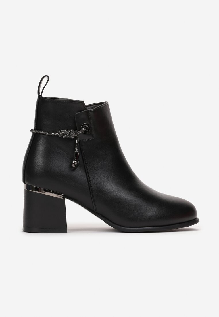 Botine Negre cu Curea cu Zirconiu pe Toc Scurt Esbika