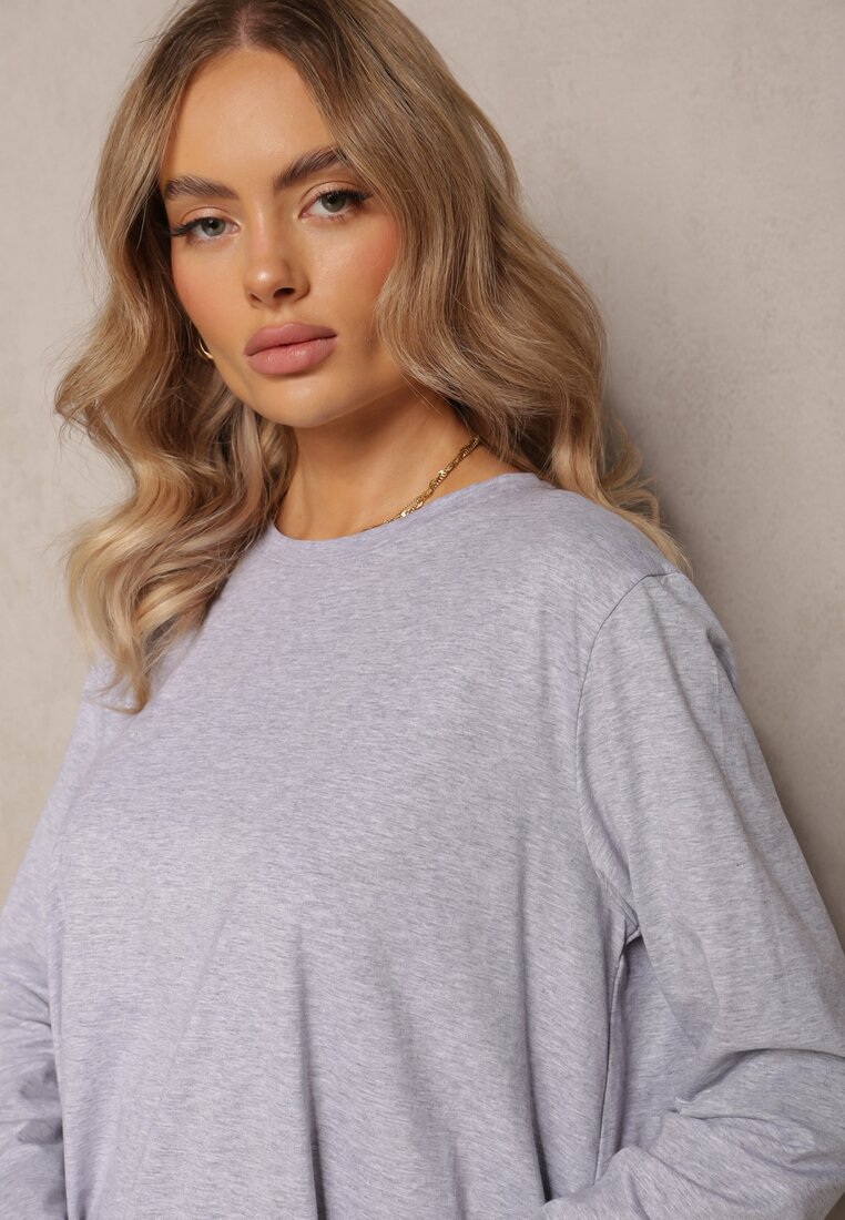 Bluză tunică oversize gri deschis cu mâneci lungi Sabrianna