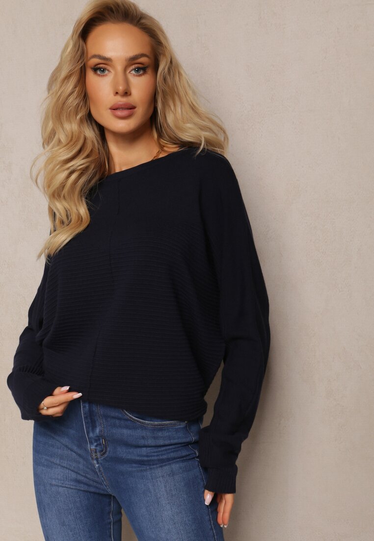 Pulover Bleumarin cu Mânecă Largă Medeleine