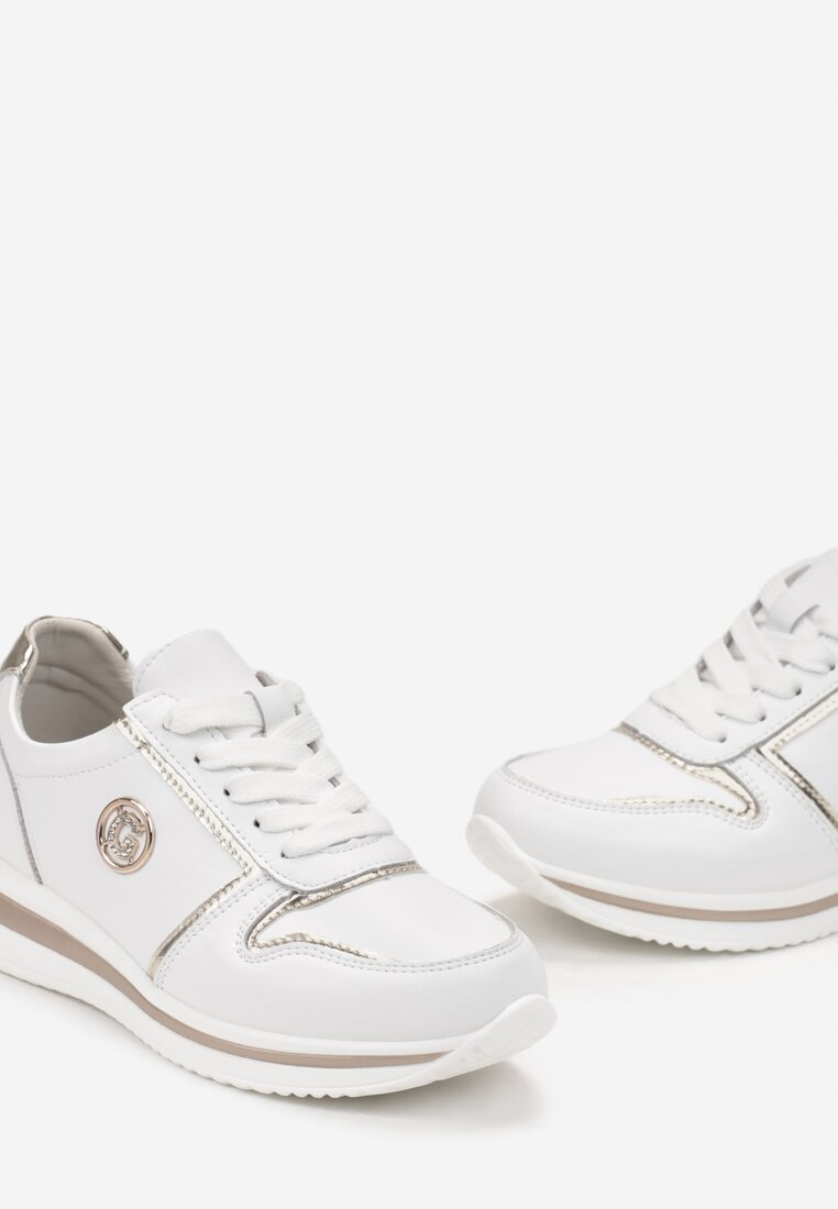 Sneakerși din Piele Alb-Aurii Damă