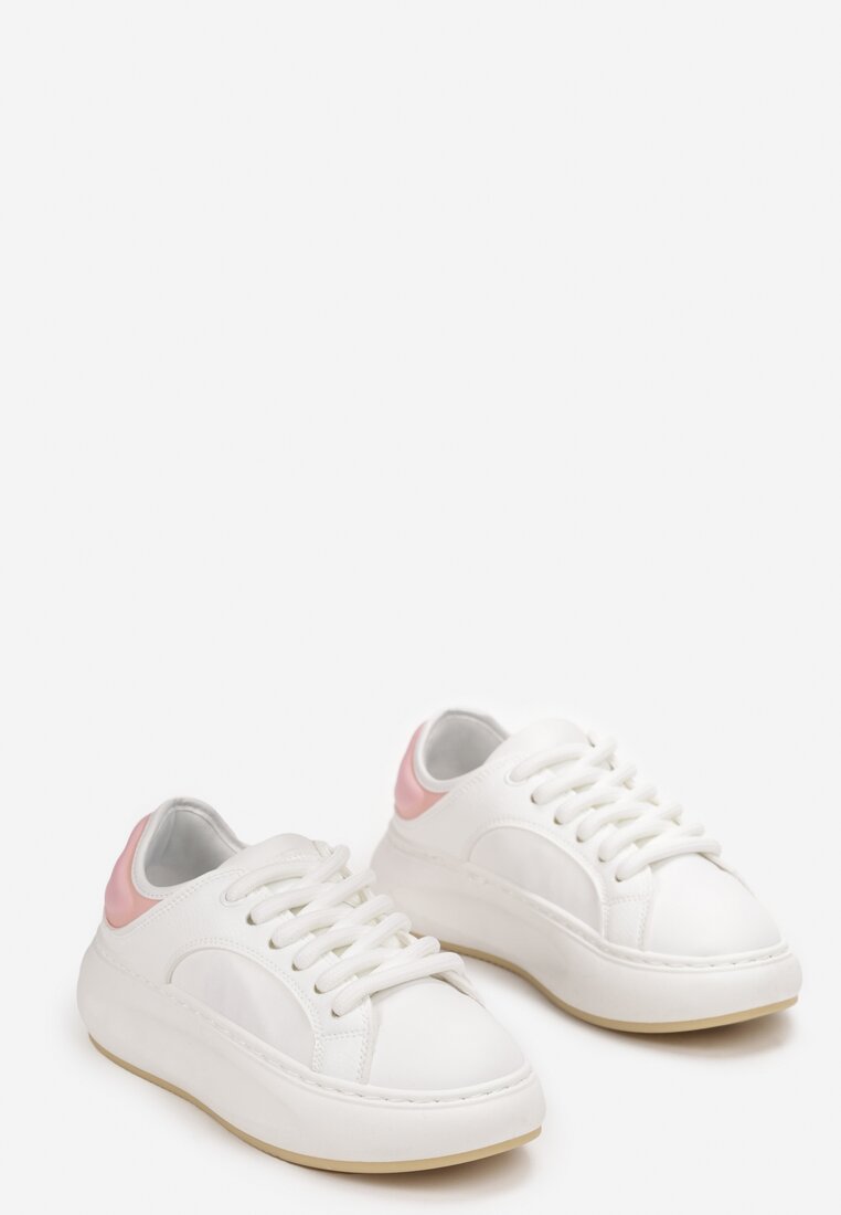 Biało-Różowe Sneakersy na Platformie Ozdobione Wypukłą Wstawką  Vinelli