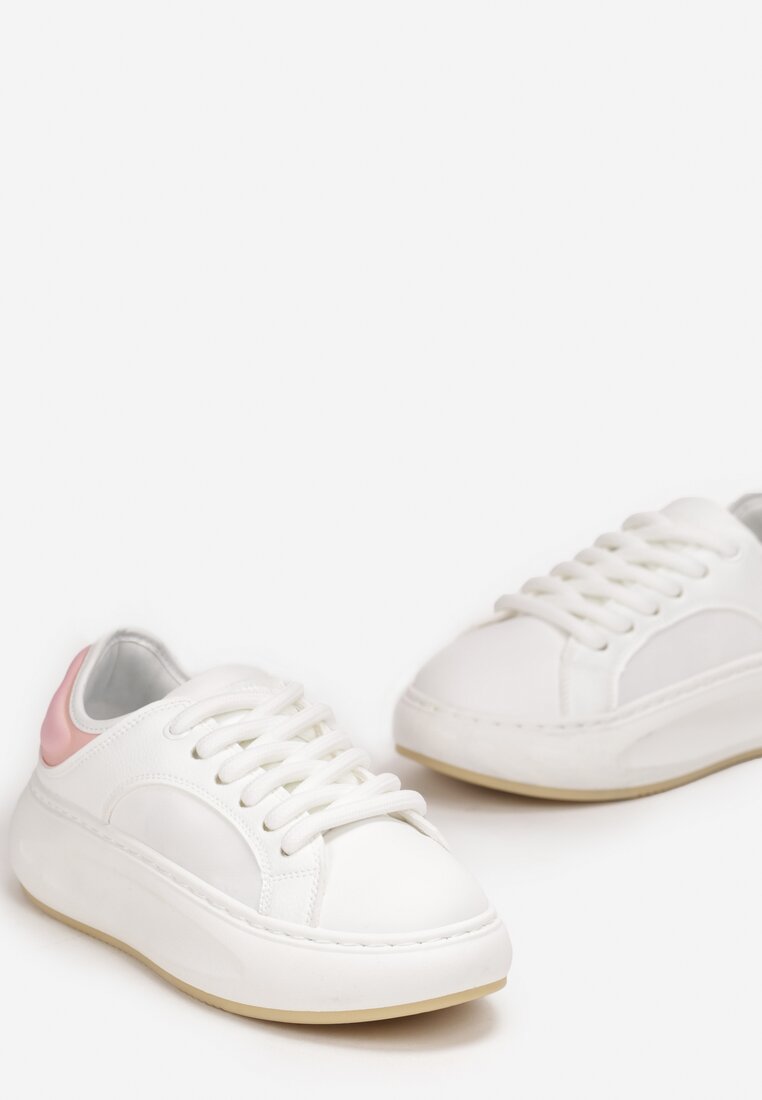 Biało-Różowe Sneakersy na Platformie Ozdobione Wypukłą Wstawką  Vinelli