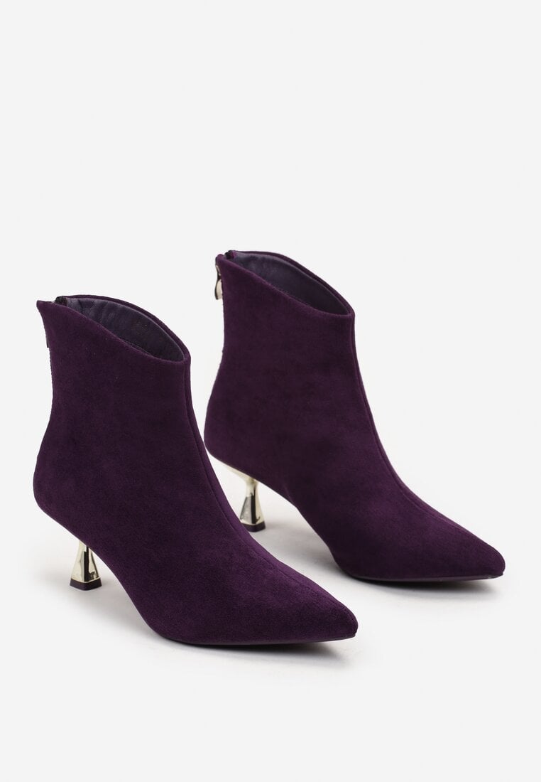 Fioletowe Botki na Klepsydrowym Metalicznym Obcasie Lectorra