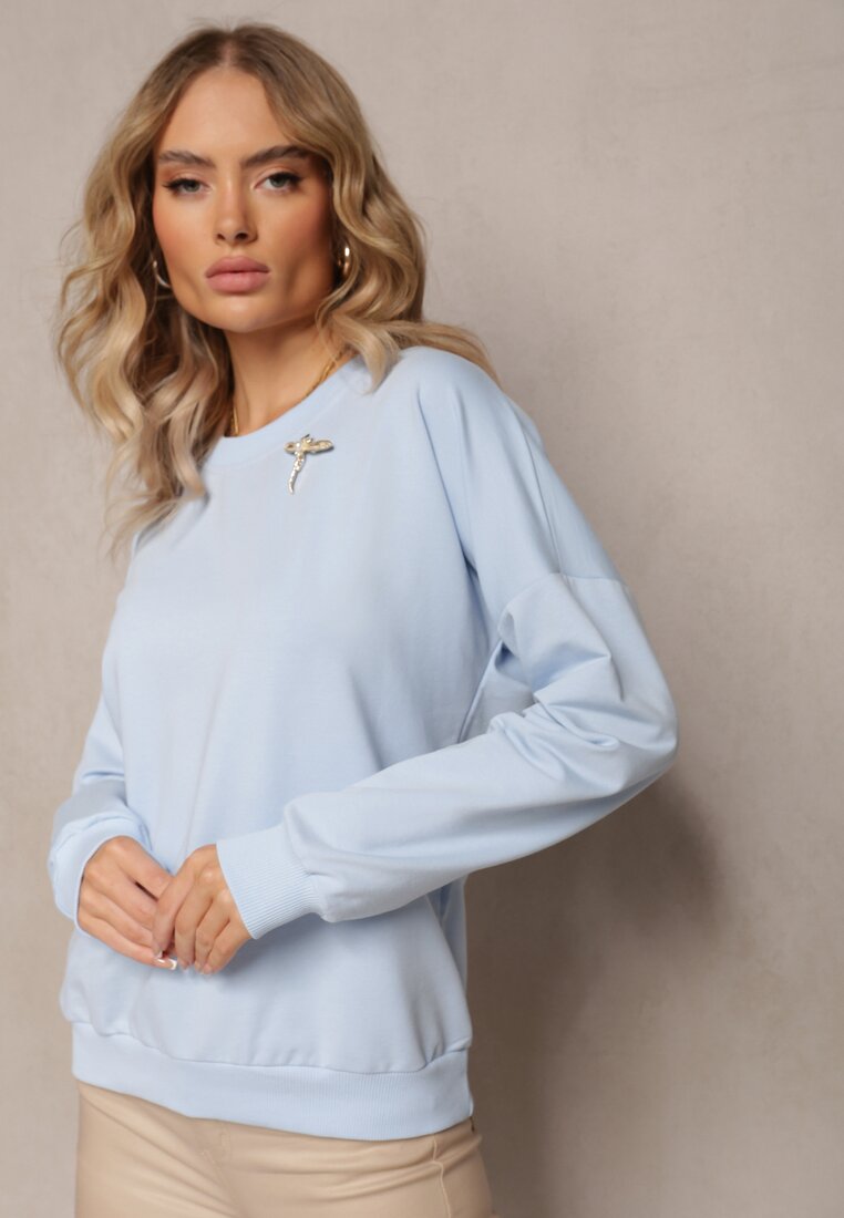 Niebieska Bawełniana Bluza z Broszką Celikes