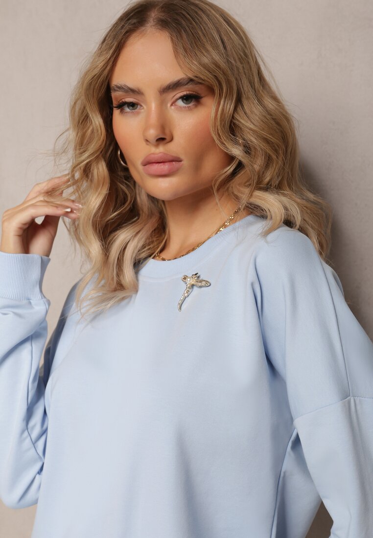 Niebieska Bawełniana Bluza z Broszką Celikes
