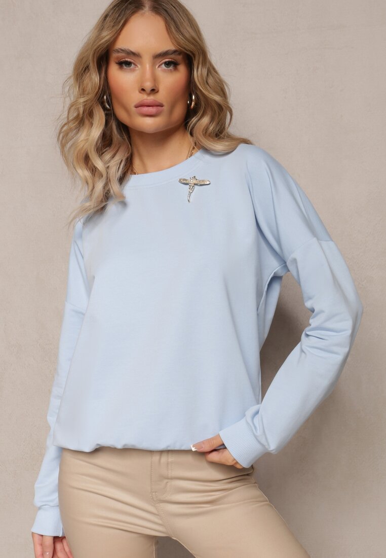 Niebieska Bawełniana Bluza z Broszką Celikes