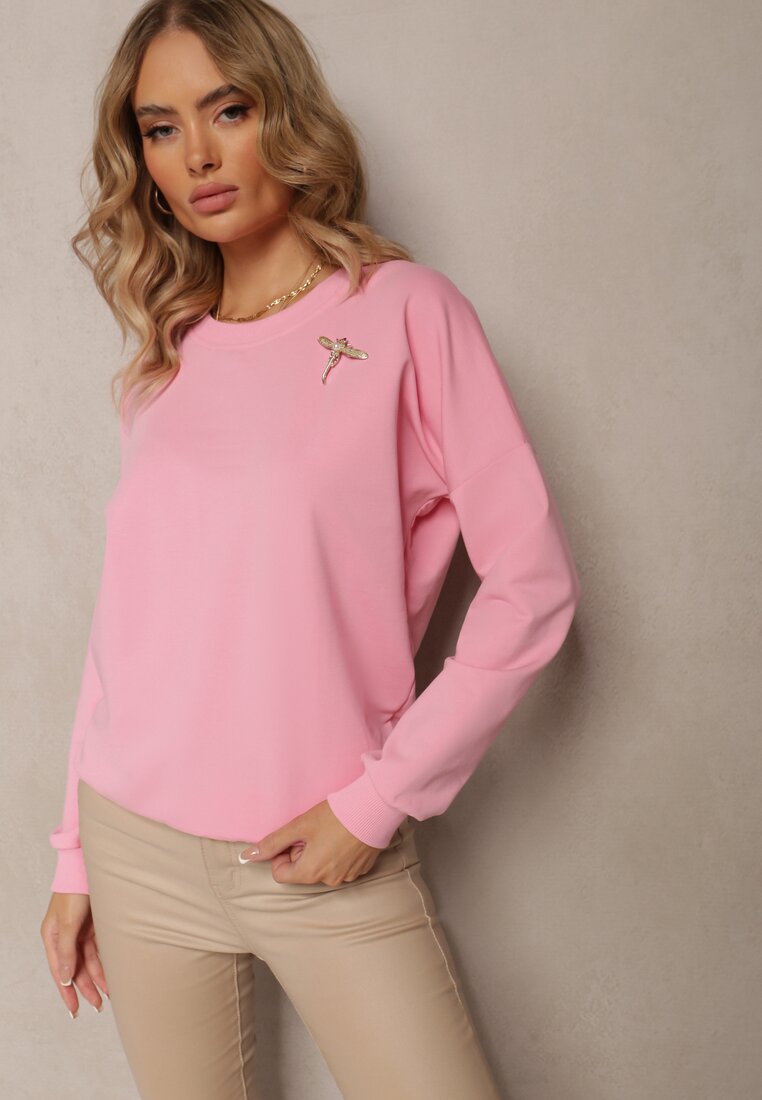 Różowa Bawełniana Bluza z Broszką Celikes