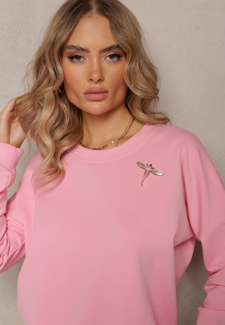 Różowa Bawełniana Bluza z Broszką Celikes