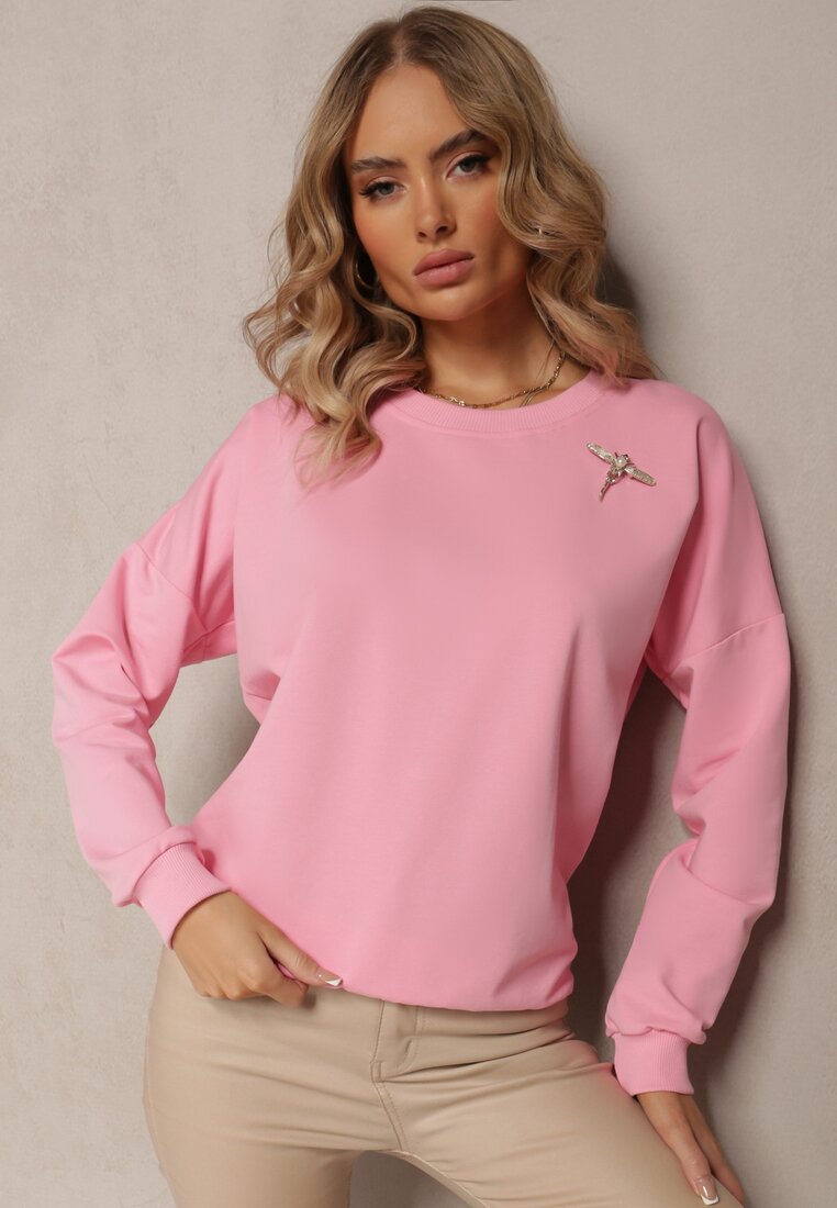 Różowa Bawełniana Bluza z Broszką Celikes
