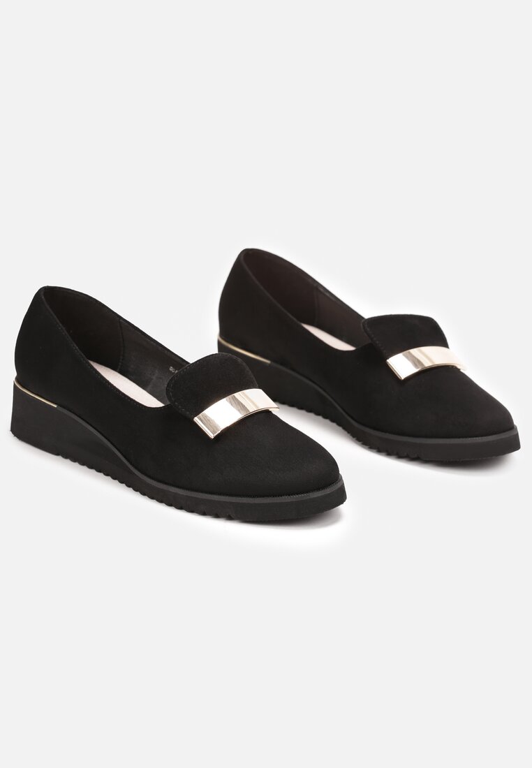 Mocasini Negri Slip-On Imitatie De Piele Întoarsă Cu Aplicații Metalice Vinza