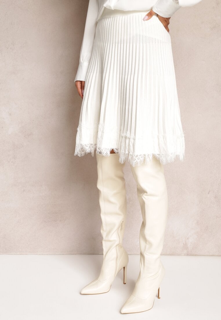 Biała Spódnica Mini Rozkloszowana z Gumką w Talii Saniurio