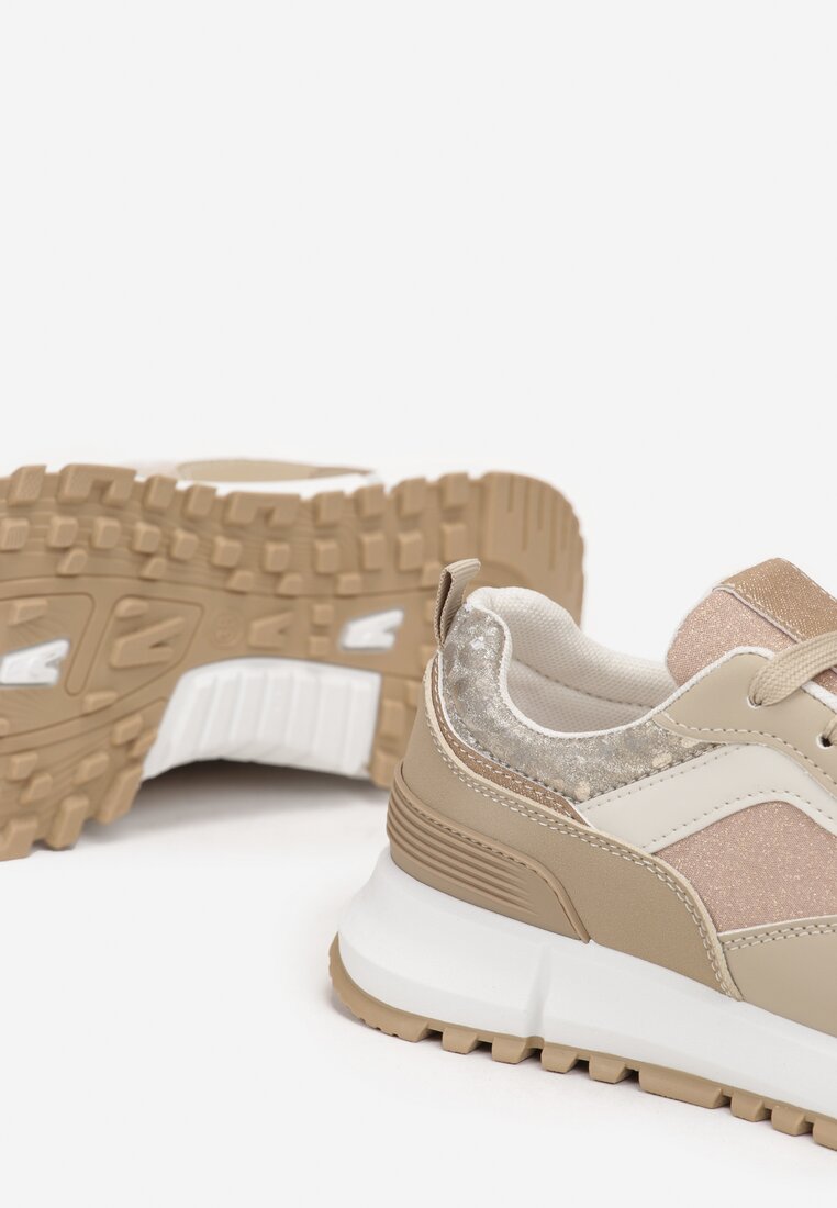 Ciemnobeżowe Sneakersy z Brokatową Wstawką Ottavia