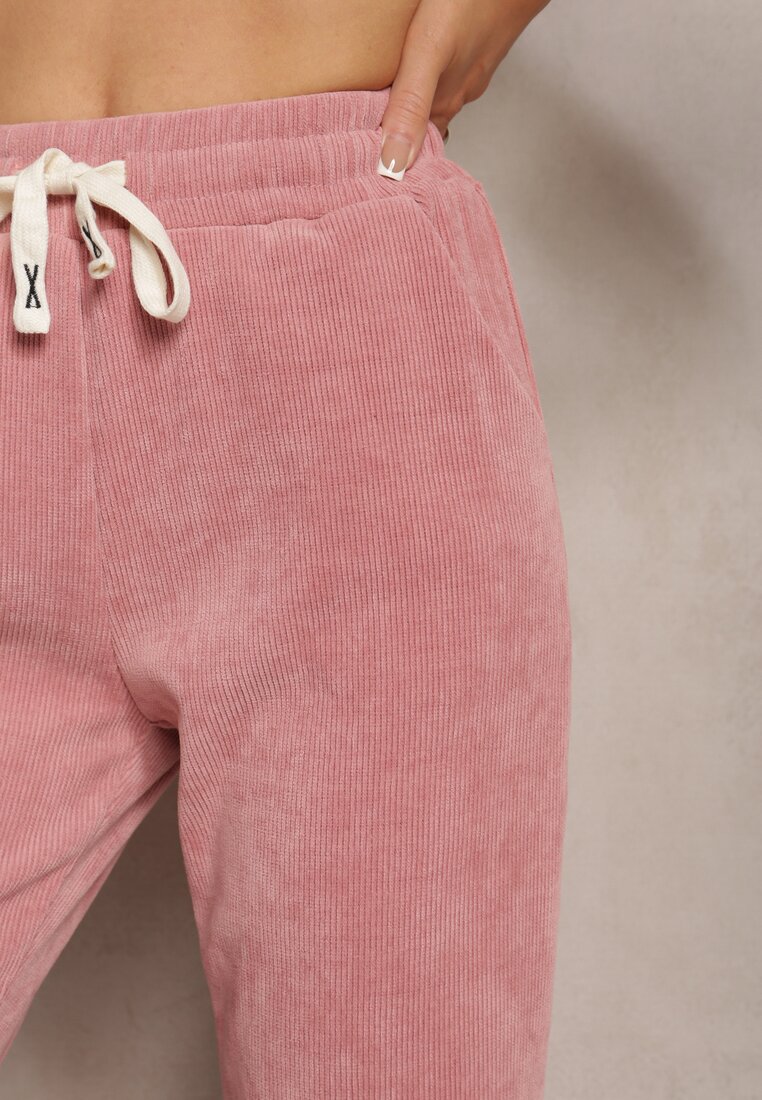 Różowe Szerokie Spodnie Sztruksowe z Gumką w Pasie z Bawełny Ciriana