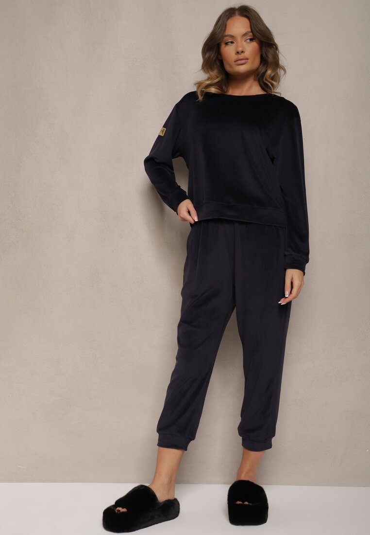 Compleu Dres Catifea Bleumarin cu Bluză și Pantaloni Jogger Mafira