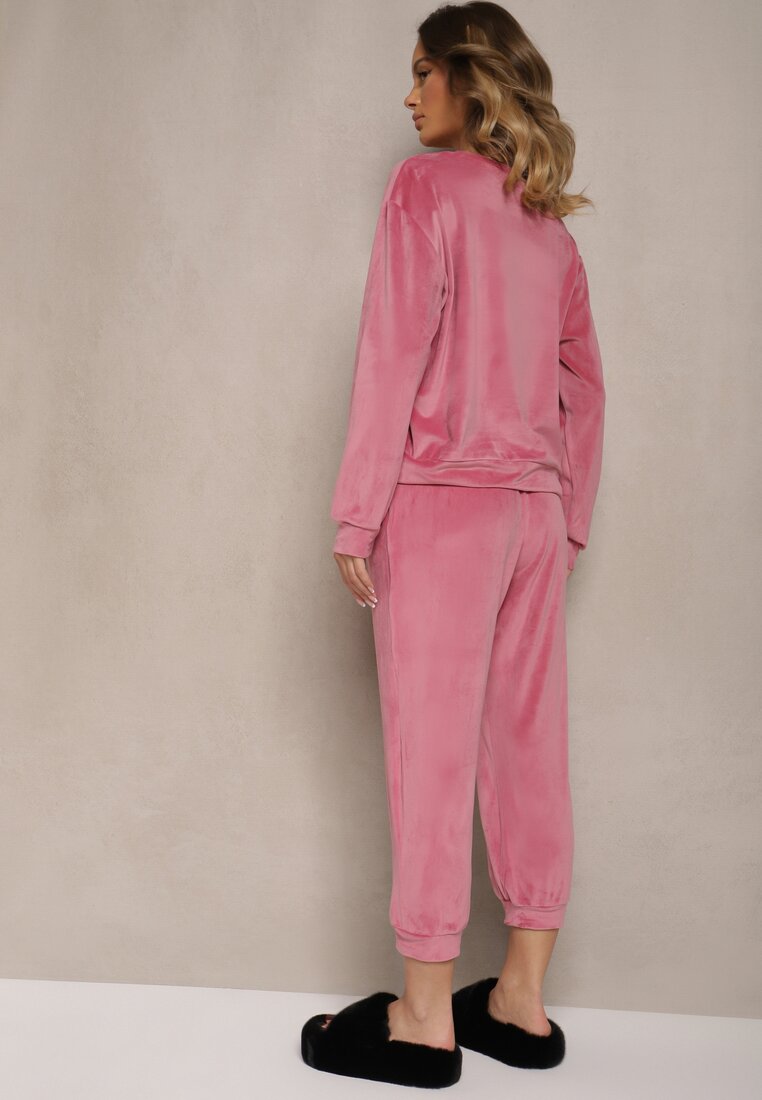 Roz cu pudră Set de trening catifea cu bluză și pantaloni joggeri Mafira
