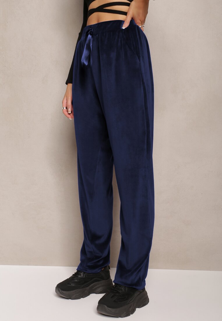 Pantaloni de trening bleumarin din catifea cu picioare largi Heliotte