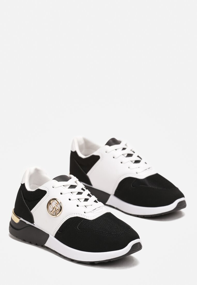 Sneakerși Alb-Negri cu Inserție Metalică Almaide