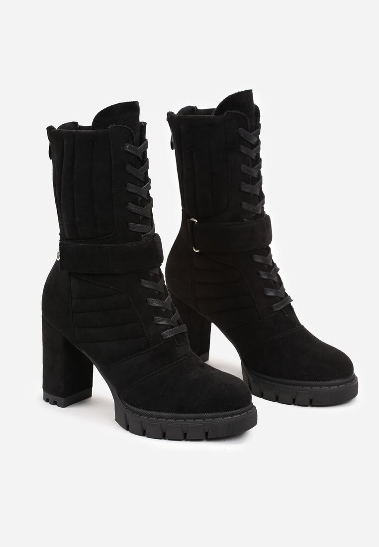 Botine Negre cu Toc Bloc și Curea cu Arici Merrienne