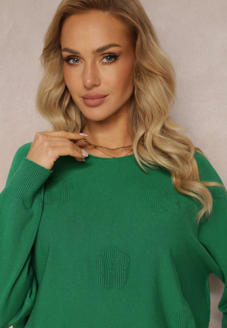 Pulover Verde Închis Tricotat cu Mâneci Liliac Almina