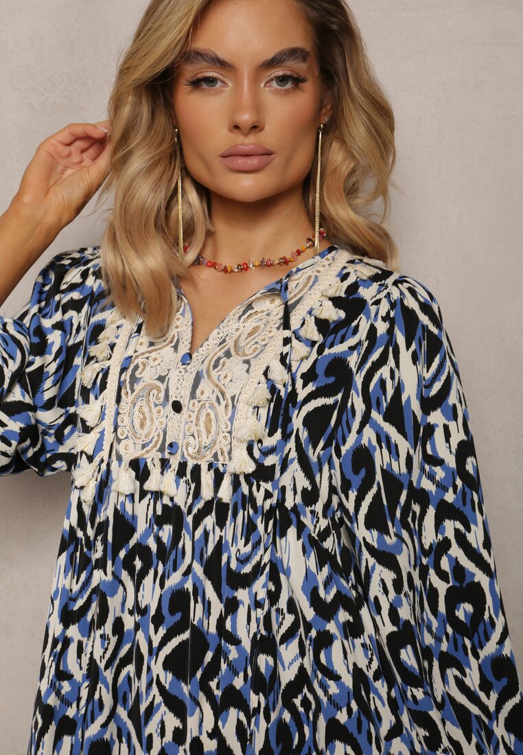 Rochie bleumarin maxi cloș cu volan Maruerilla