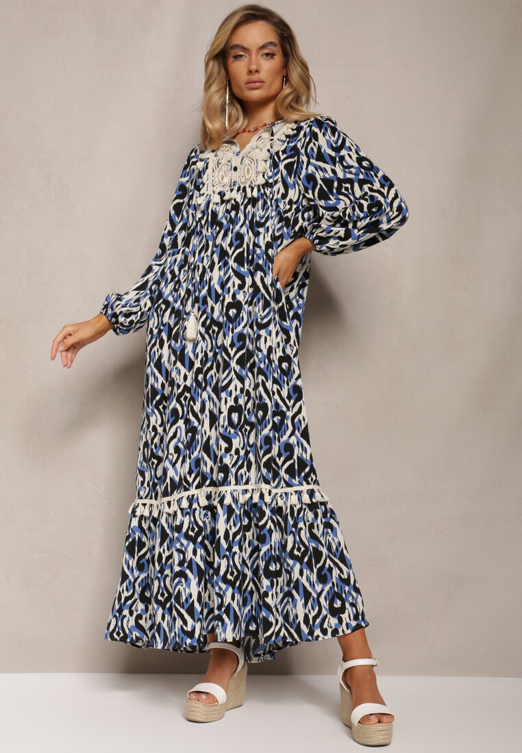 Rochie bleumarin maxi cloș cu volan Maruerilla