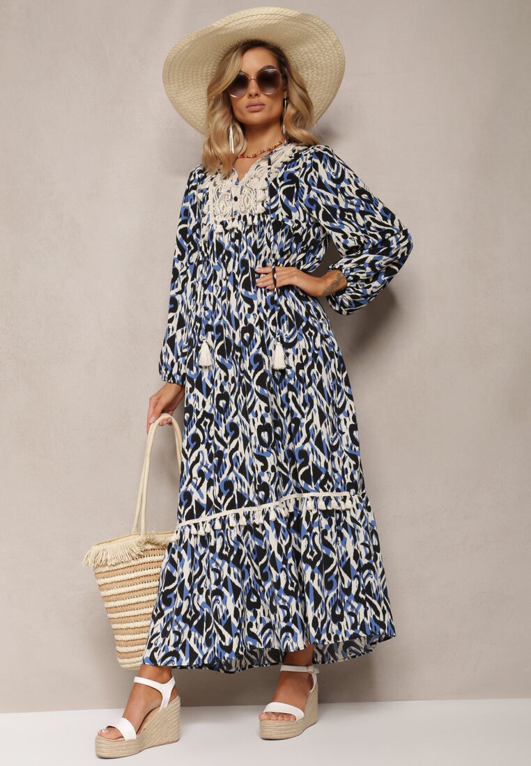 Rochie bleumarin maxi cloș cu volan Maruerilla