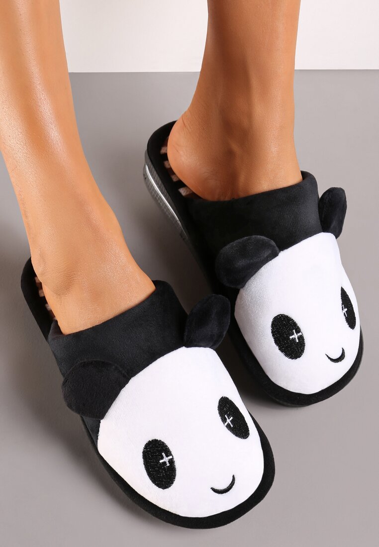 Papuci Negri cu Imagine de Panda Jenila