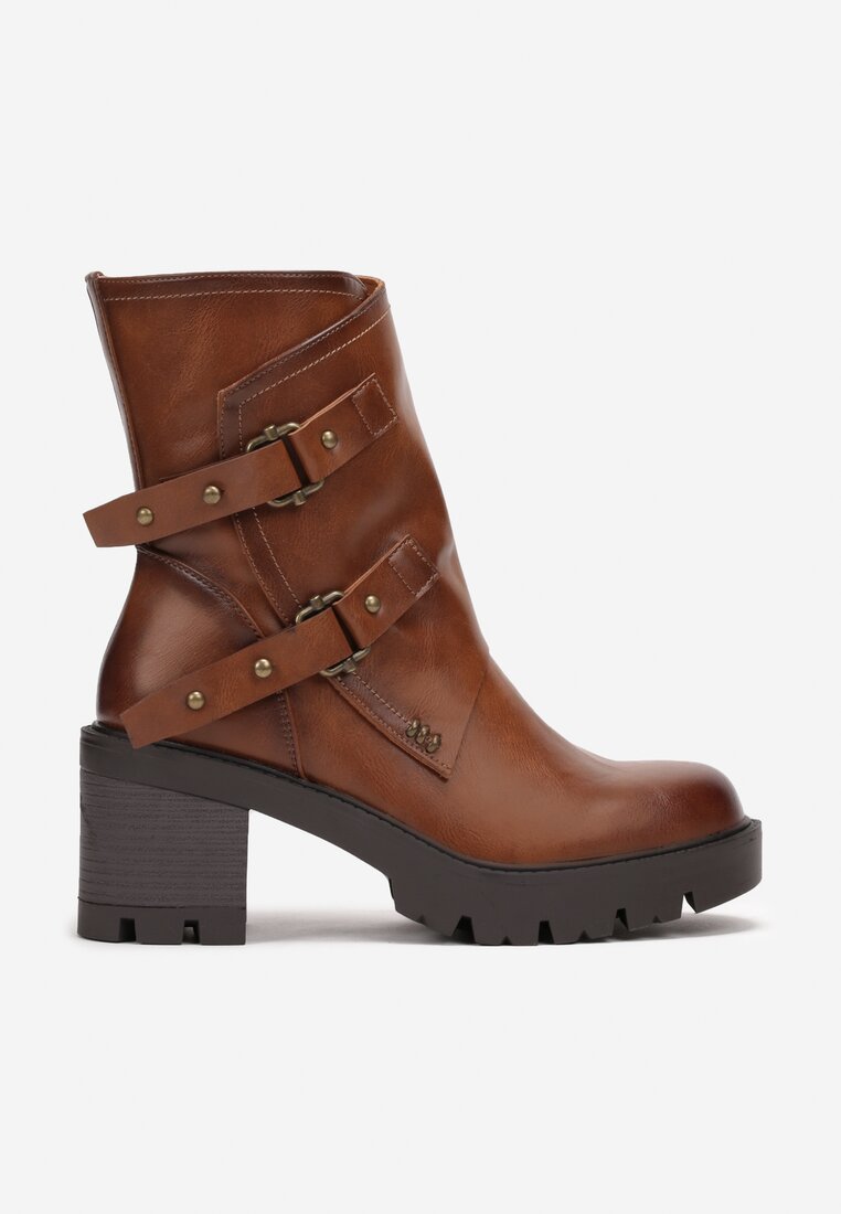 Botine maro cu platformă și barete decorative Saphira