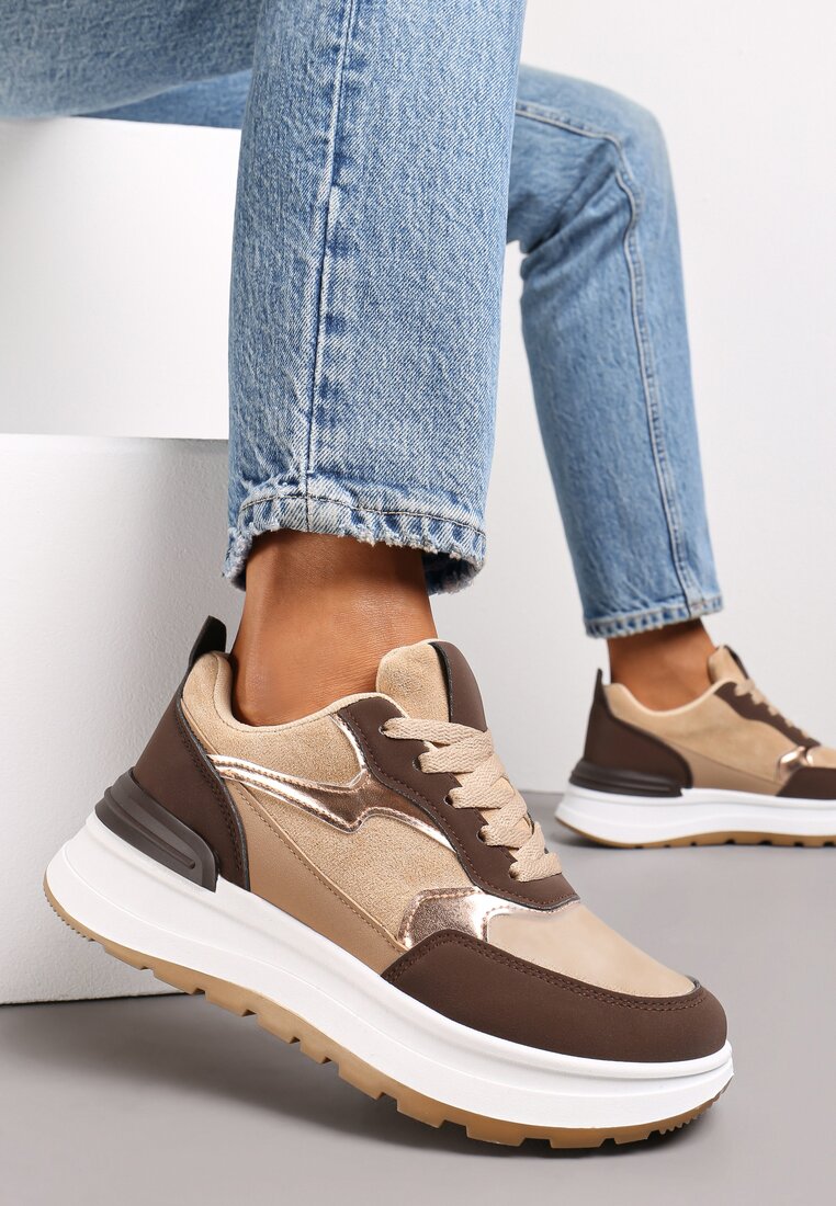 Brązowe Sneakersy na Platformie Guustenie