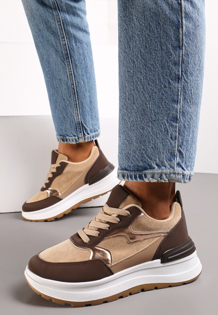 Brązowe Sneakersy na Platformie Guustenie