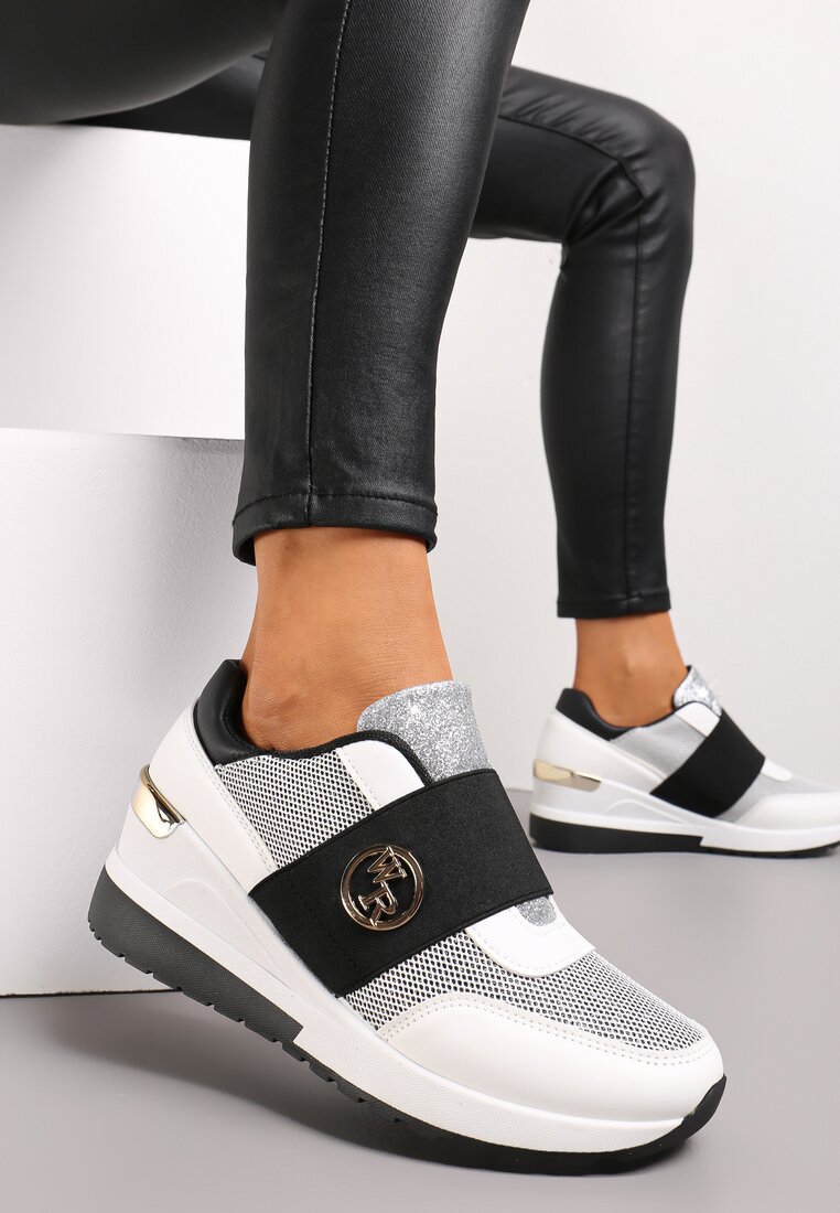 Sneakerși Albi Sclipicioși pe Platformă cu Inserție Metalică Anniella