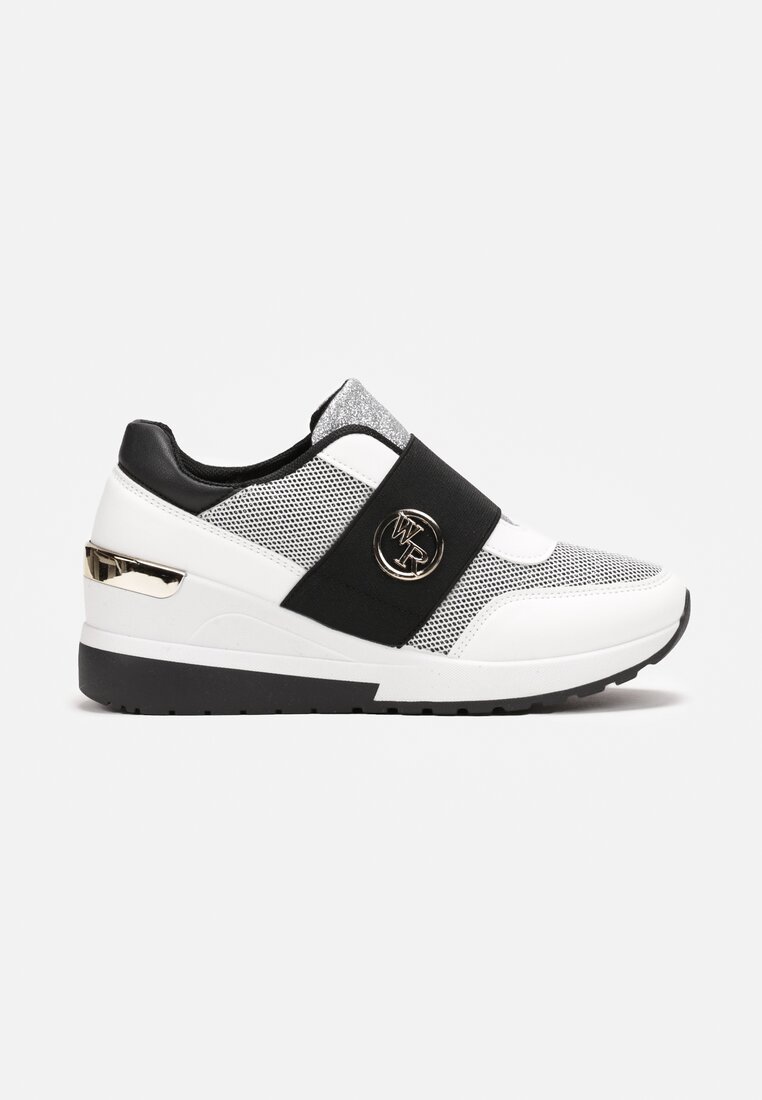 Sneakerși Albi Sclipicioși pe Platformă cu Inserție Metalică Anniella