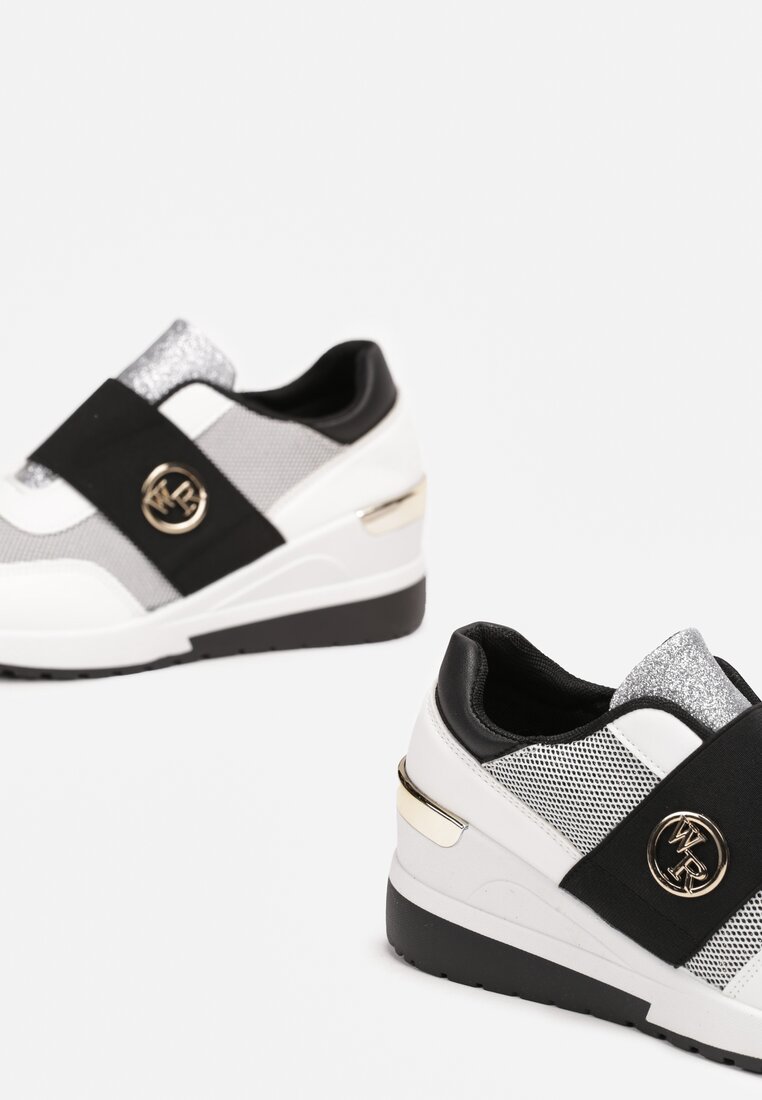 Sneakerși Albi Sclipicioși pe Platformă cu Inserție Metalică Anniella