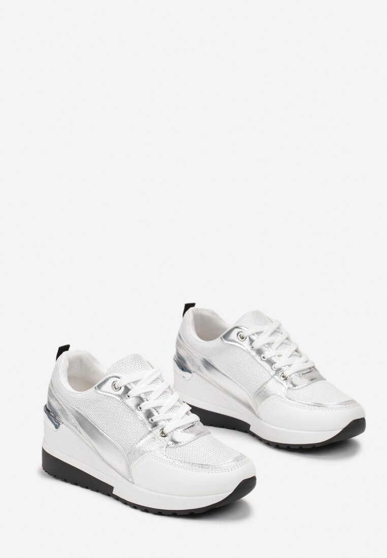 Białe Sneakersy na Koturnie z Metaliczną Wstawką Elisabene