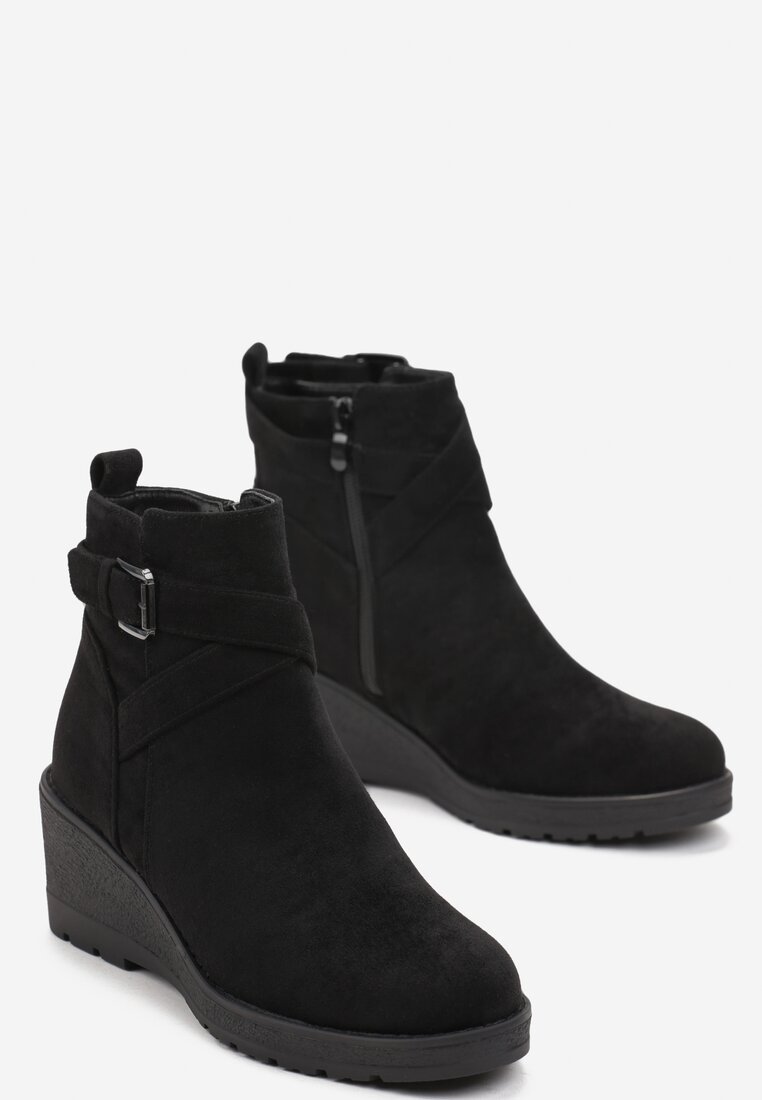 Botine Negre cu Curea cu Cataramă pe Platformă Ettore