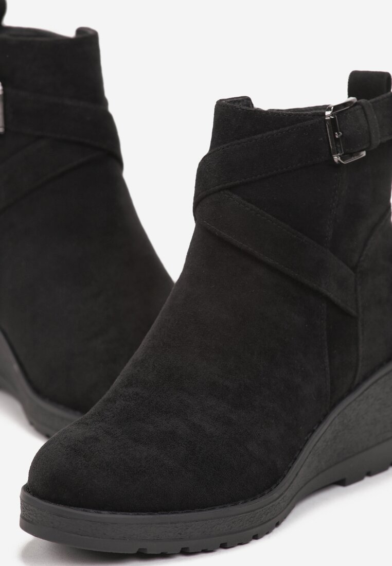 Botine Negre cu Curea cu Cataramă pe Platformă Ettore