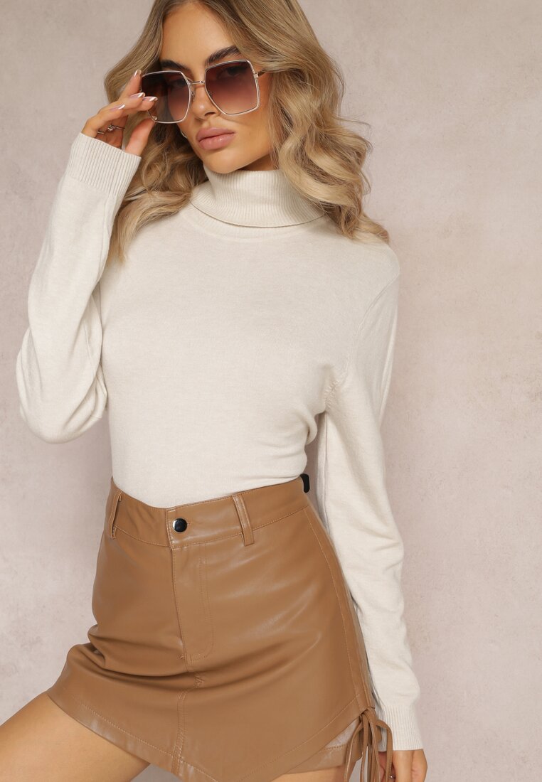 Beżowy Sweter Golf z Bawełną i Wiskozą Otussa