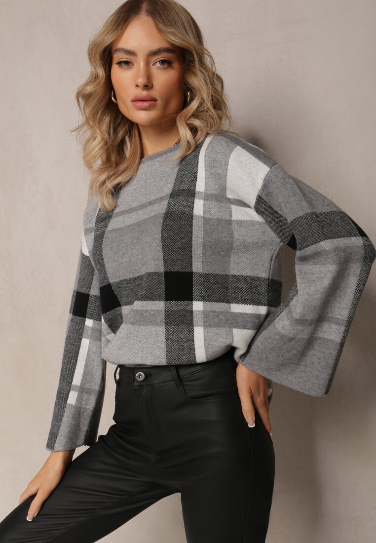 Pulover Gri Casual Clasic în Carouri Barami