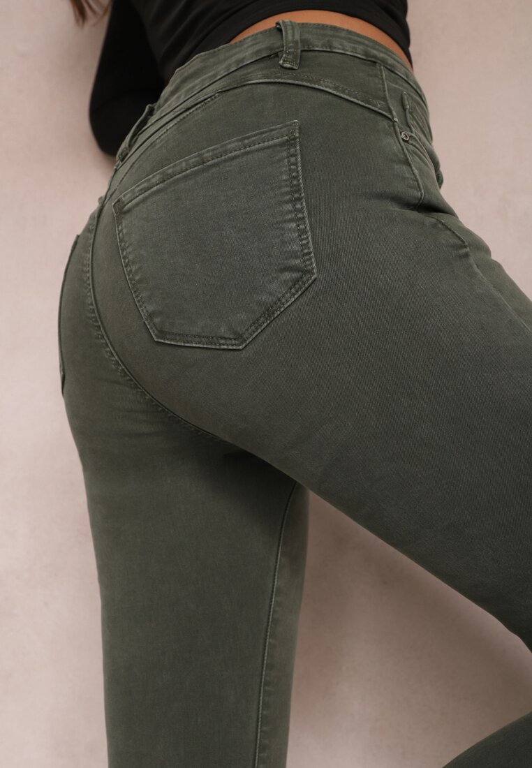 Ciemnozielone Jeansy Skinny z Efektem Push Up Karinali
