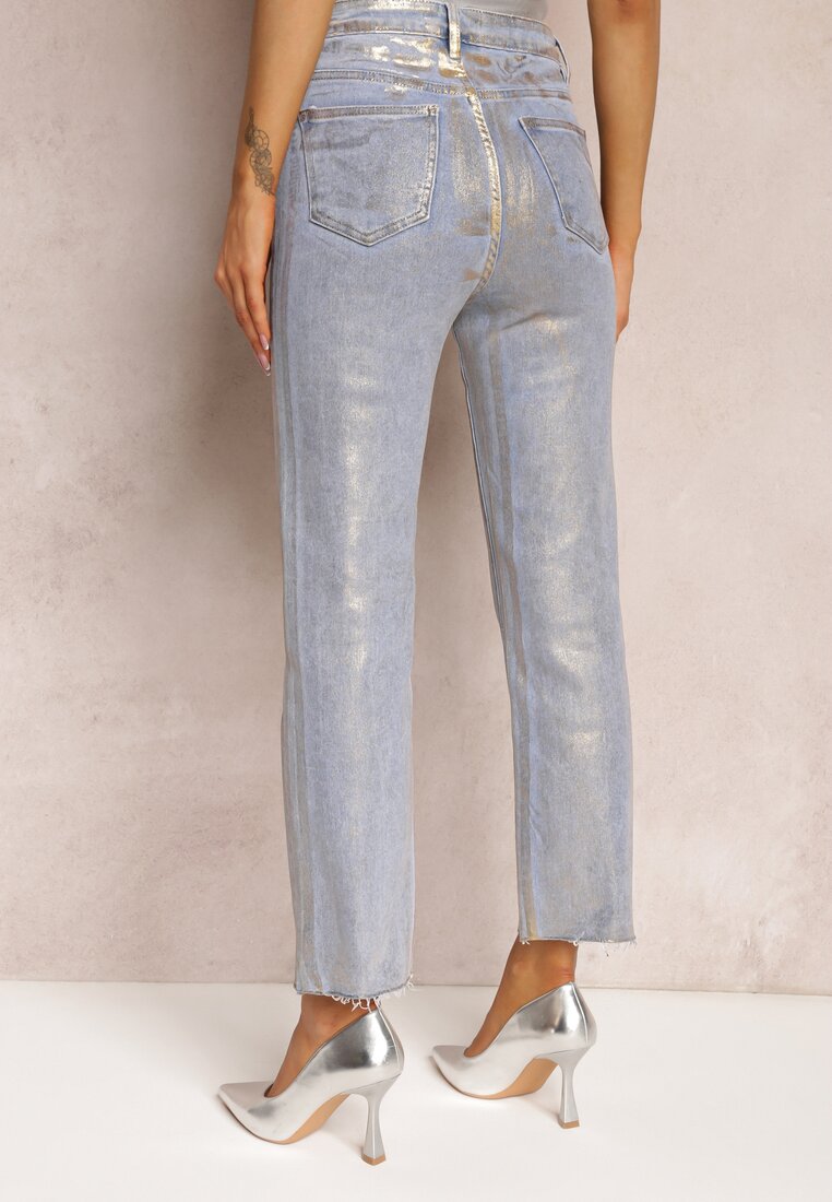 Złote Brokatowe Jeansy Straight High Waist Firase