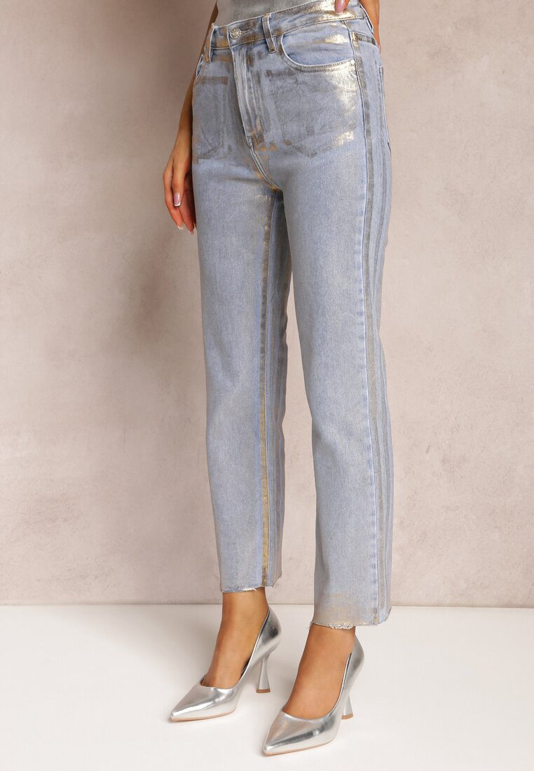 Złote Brokatowe Jeansy Straight High Waist Firase