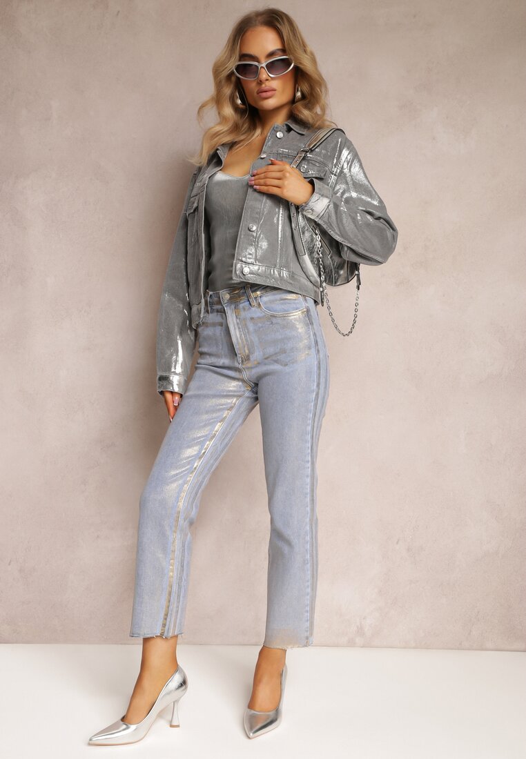 Złote Brokatowe Jeansy Straight High Waist Firase