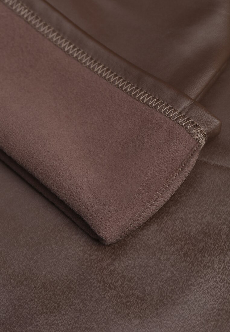 Brązowe Spodnie o Fasonie Dzwonów z Ekoskóry i z Gumką w Pasie Dawi