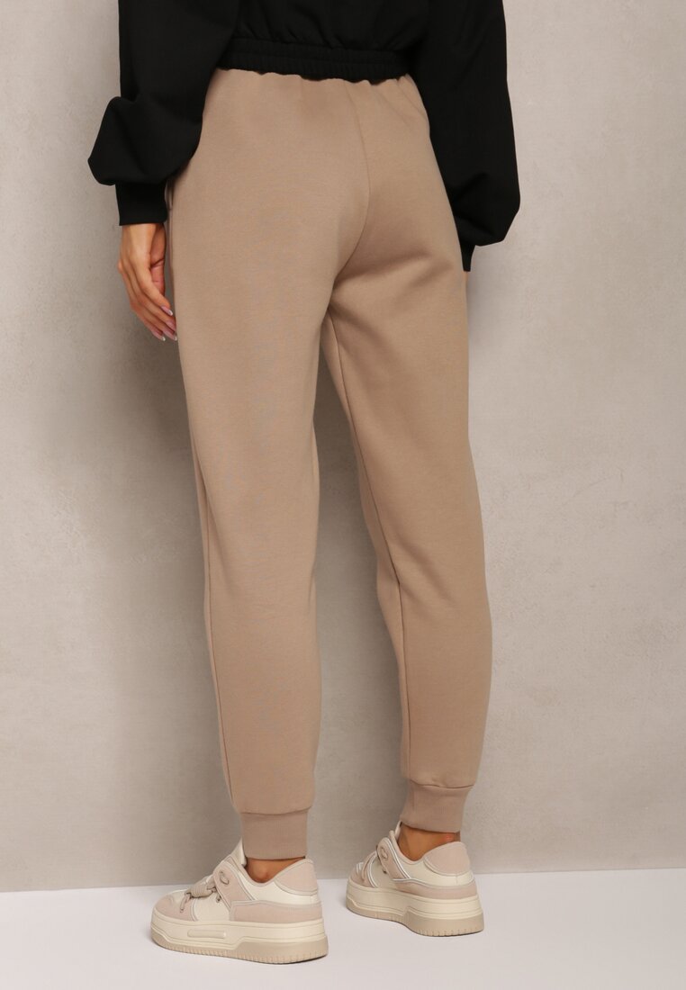 Ciemnobeżowe Spodnie Dresowe z Polarową Ciepłą Podszewką Trisseme